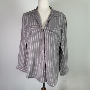 Tommy Bahama Women's Linen Top Size Medium Brown/White Striped Beachy Linen Boho